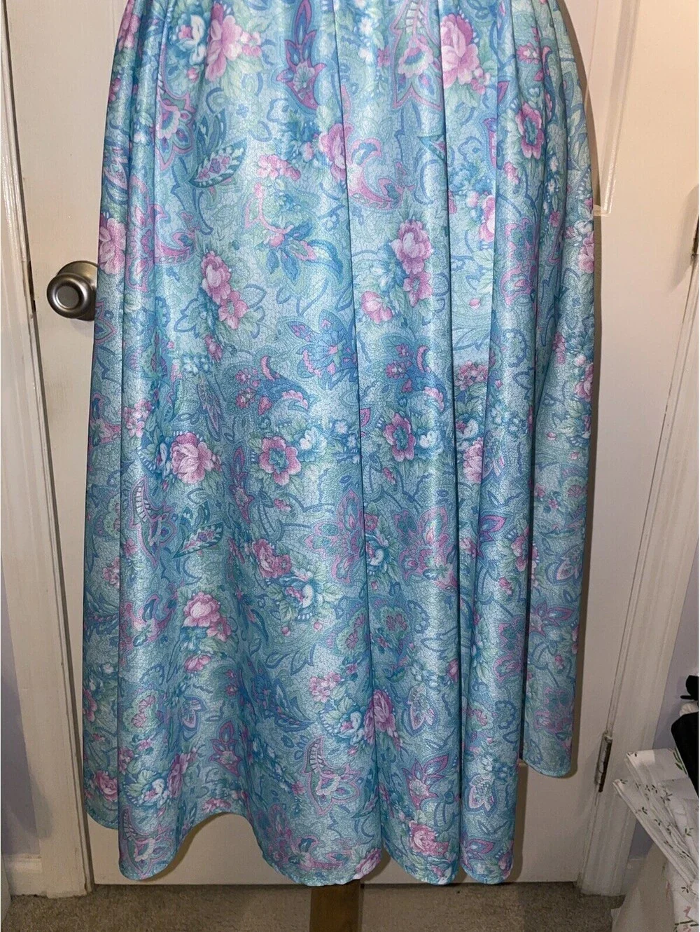 Vintage California Looks Floral Dress Teal Blue Pink Size 8 Petite USA Made
